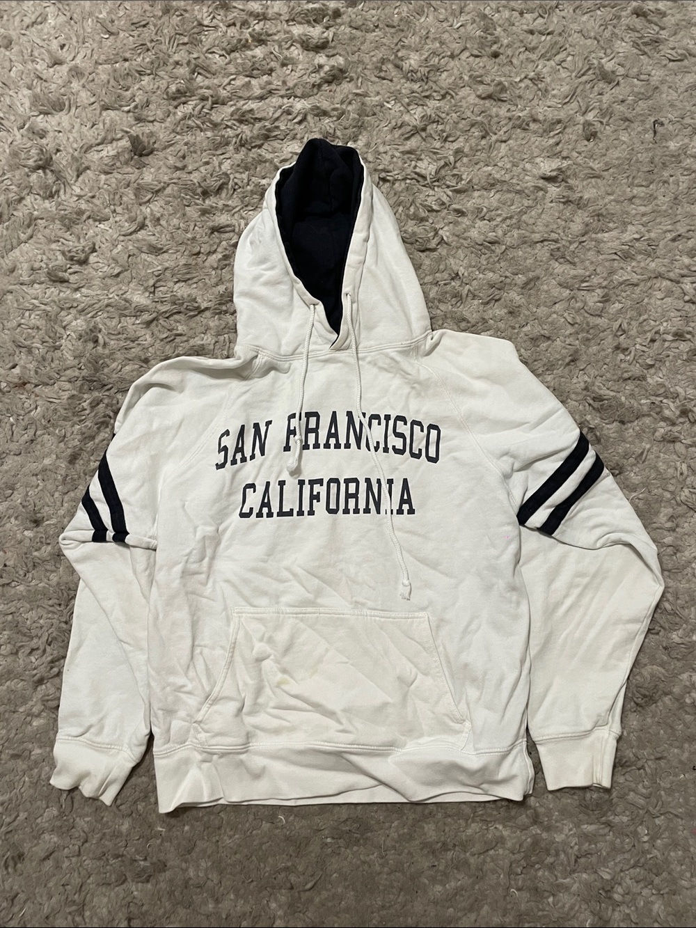 Brandy Melville White Hoodie with Black Hood and Sleeve Stripes